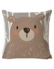 Funda de almohada de lino con estampado de zorro y oso para sofá o silla