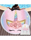 Caricatura unicornio 150cm Toalla de playa redonda tapiz de pared manta de Picnic portátil de deporte al aire libre bolsa de alm
