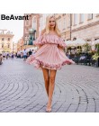 BeAvant Vestido corto plisado con volantes de verano de gasa con tiras al hombro Rosa elegante vacaciones suelto mini Vestido de