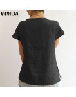 Blusas de mujer VONDA camisas 2019 verano Vintage cuello redondo camisa de manga corta Casual suelto sólido Tops talla grande Bl