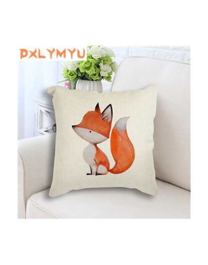 Acuarela Cute Fox Rabbit Print Lino almohada sofá cintura cojín funda de cojín de decoración para hogar regalo