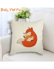 Acuarela Cute Fox Rabbit Print Lino almohada sofá cintura cojín funda de cojín de decoración para hogar regalo