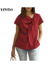 Blusas de mujer VONDA camisas 2019 verano Vintage cuello redondo camisa de manga corta Casual suelto sólido Tops talla grande Bl