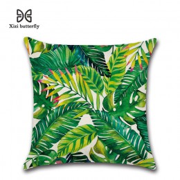 Funda de almohada de lino de hojas verdes con estampado de planta Tropical de África