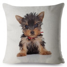 Lindo perro mascota MINI Yorkshire Terrier funda de almohada de impresión 45*45cm fundas de Cojín cuadrado Lino funda de almohad