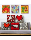 Keith Haring corazón Graffiti funda de cojín beige Lino funda de almohada 45*45 Plaza Throw almohada cubre sofá funda de cojín d