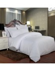 Juego de cama de algodón 100% banda satinada de lujo blanco de Hotel ropa de cama doble reina tamaño King completo edredón y sáb