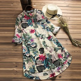 Camisa de talla grande Vestidos Mujer blusa Floral ZANZEA 2019 mujer Casual botón camisas Vintage Floral Blusas bohemias Tops Ch