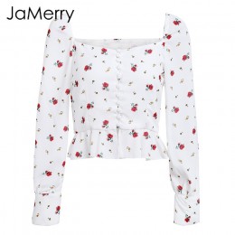 Blusa blanca elegante de JaMerry Camisas de mujer 2019 blusa Vintage con estampado de flores tops verano Casual con volantes top