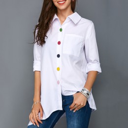 Camisa de mujer de oficina delgada Irregular de talla grande de color botón blanco de manga larga blusas femeninas Tops camisas 