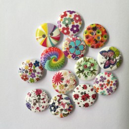 50 Uds. 2 agujeros madera botones artesanales albúm de recortes de costura accesorios de ropa 15mm botones flor pintada artesaní