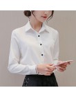 Primavera Verano mujeres Tops de manga larga Casual Blusa de gasa mujer cuello en V trabajo desgaste sólido Color blanco Oficina