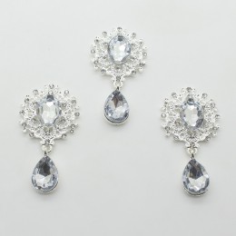 10 unids/lote de plata 25mm * 45mm colgantes de diamantes de imitación de plata botones para la decoración de la boda broche de 