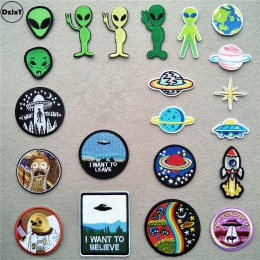 (46 estilos) parches de Alien para ropa apliques bordados de UFO hierro en insignias de astronauta rayas planetas pegatinas en l