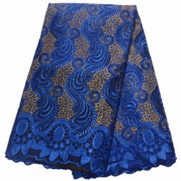 Tela de encaje azul 2019 tela de encaje nigeriano de alta calidad para mujer vestido de tul africano de encaje con piedras 5 yar