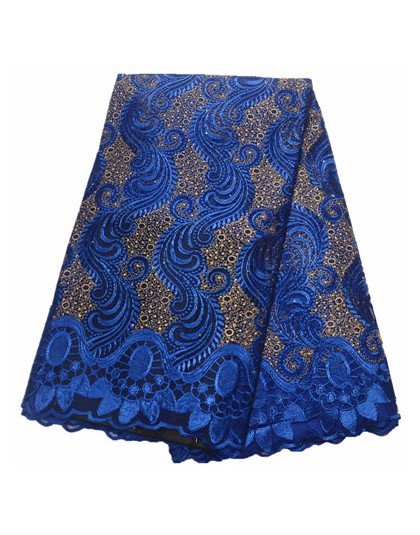 Tela de encaje azul 2019 tela de encaje nigeriano de alta calidad para mujer vestido de tul africano de encaje con piedras 5 yar