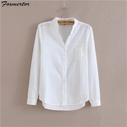 Foxmertor 100% Camisa de algodón blanco blusa 2018 primavera otoño Blusas camisas de manga larga de las mujeres Casual Tops de b
