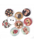 50 Uds. Nueva flor impresa redonda botón de madera 2 agujeros 15mm mezcla botones de madera para costura accesorios para la deco