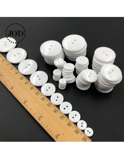 Ropa de coser resina Botones blancos plástico Scrapbooking redondo dos agujeros Botones Bottoni Botoes 9,11, 15,18, 25,30mm
