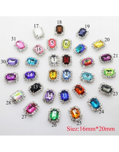 Salida de fábrica 20*16mm Botón de diamante de imitación de espalda plana acrílico rectangular puede mezclar colores para 10 uni
