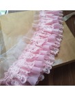 10CM de ancho tres capas Rosa 3D plisado chifón encaje Ruffle ribete bordado cinta vestido de novia falda mullida DIY suministro