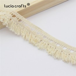 Lucia artesanía 1y/5y 35mm/37mm/50mm Beige borla de algodón ribetes de encaje tela para manualidades, costura a mano Accesorios 
