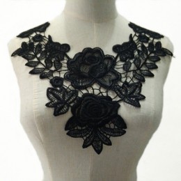 Flor negro bordado Collar Venecia encaje flores escote cuello apliques Trim y tela de encaje suministros de costura