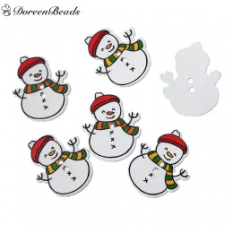 DoreenBeads botones de costura para álbumes de recortes de madera 2 agujeros muñeco de nieve de Navidad al azar 32mm (1 2/8 ") x