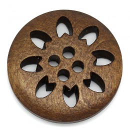 DoreenBeads Botón de coser madera Scrapbooking DIY coser suministro redondo marrón 4 agujeros copo de nieve patrón 25mm (1 ") x 