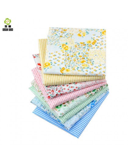 Shuanshuo Floral y rayas tela de algodón tejido de tela hecha a mano DIY acolchado costura Bebé y niños hojas vestido 40*50cm 8 