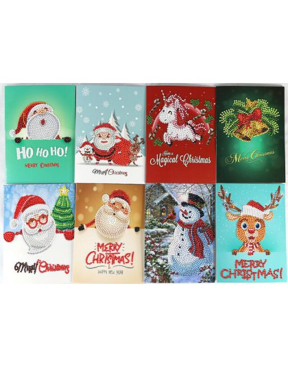 8 Uds. Pintura de diamante Mini Santa Claus Feliz Navidad papel postales de saludo artesanía DIY niños Festival tarjetas regalo 