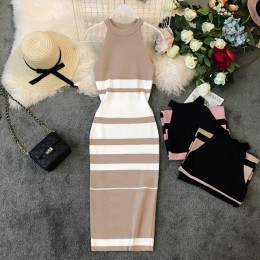 Vestido ajustado Vintage sin mangas a rayas a la moda para mujer, vestidos elegantes de punto, Vestido de verano 2019