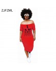 ZJFZML de talla grande vestido Bodycon Casual de mujer de hombro frío carta impresa paquete vestido de cadera otoño Slash cuello
