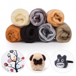 7 colores de fibra de lana para aguja para manualidades fieltro artesanal mullido fibra de lana suave costura artesanías fieltro