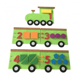 1 juego niños fieltro decoración no tejida enseñanza educativa DIY matemáticas hecho a mano dibujos animados tren y equipo de nú