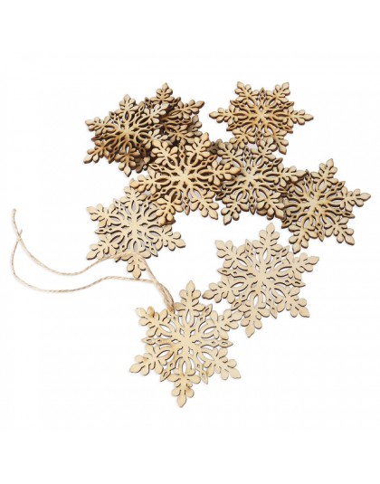 10 Uds. De Madera Hexagonal afilada copo de nieve decoración de adornos colgantes con cuerda (Color de madera)