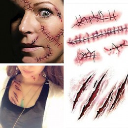 Día de brujas zombis cicatriz tatuajes con falsa costra maquillaje ensangre decoración de Halloween herida sangre atemorizante e