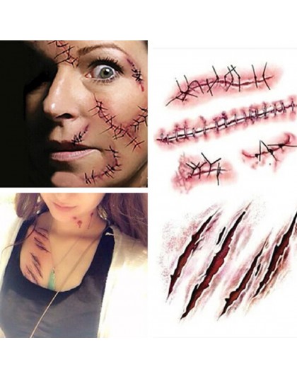 Día de brujas zombis cicatriz tatuajes con falsa costra maquillaje ensangre decoración de Halloween herida sangre atemorizante e