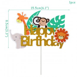 1 Uds. Feliz cumpleaños, Animal de la selva, torta, decoraciones para fiestas de cumpleaños, niños, Toppers Cupcake, fiesta de l