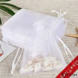 50 Uds blanco bolsas Organza bolsas bolsos de lazo de Organza lazo bolsas regalo bolsas de dulces de boda fiesta Favor bolsas de