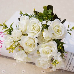 13 cabezas rosas de seda ramo de novia boda decoración de Navidad para casa jarrón de adorno florero artificial libro de recorte