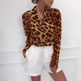 Blusa de gasa de manga larga Sexy Blusa con estampado de leopardo cuello vuelto camisa de oficina de señora túnica Casual Tops s