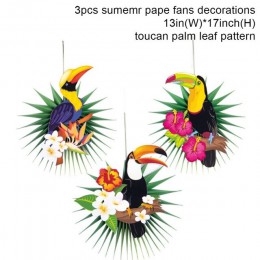 Decoraciones hawaianas de fiesta Tropical 3 uds. Colgantes de papel Fans flamenco Tucan palmera hojas patrón verano cumpleaños L