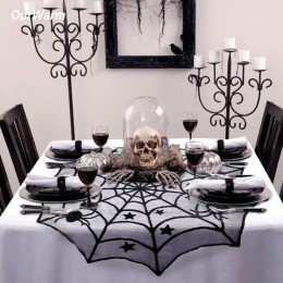 Nuestra cálida fiesta de Halloween de encaje negro tela de mesa de Spiderweb 100 cm cubiertas de mesa ventana colgante Horror Ha