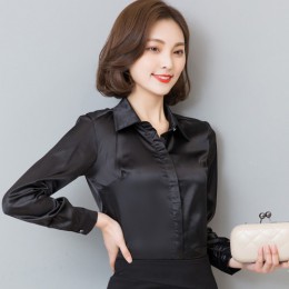 Camisa de seda satinada Stinlicher mujer primavera otoño manga larga Elegante ropa de trabajo Tops moda coreana blanco azul negr