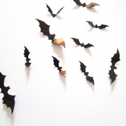 12 Uds. Decoración de Halloween negro 3D DIY PVC Adhesivo de pared de murciélago etiqueta decoración de Halloween para el hogar 