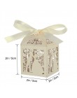 Diseño de pareja de lujo corte láser dulces de boda regalo cajas de favor con decoraciones de mesa de cinta (blanco cremoso)