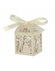 Diseño de pareja de lujo corte láser dulces de boda regalo cajas de favor con decoraciones de mesa de cinta (blanco cremoso)