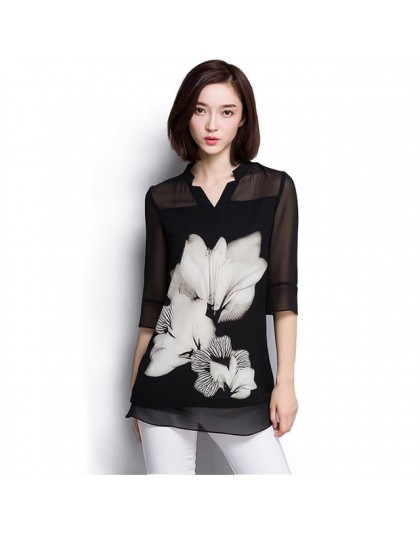 Blusa de chifón para mujer, tops de verano, 2019, blusa negra de talla grande, blusas de manga larga para mujer 60C 25