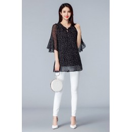 Vintage Plus Size 5XL Blusas y Blusas para Mujer verano Polka Dot Chiffon Ruffle blusa Mujer negra Camisa larga para Mujer Blusa